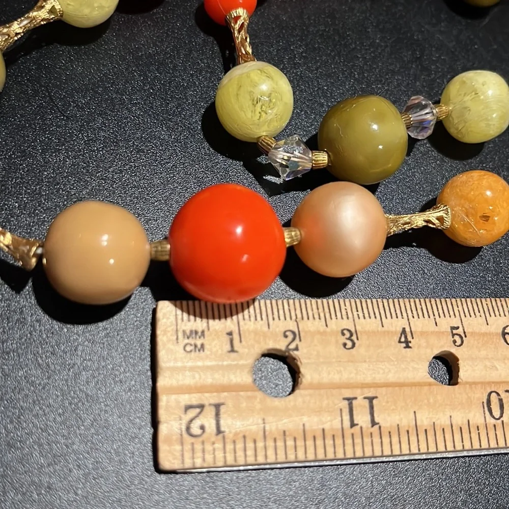 Vintage Double Strand Autumn Colors and Gold Accent Bead Necklace - Picture 9 of 16